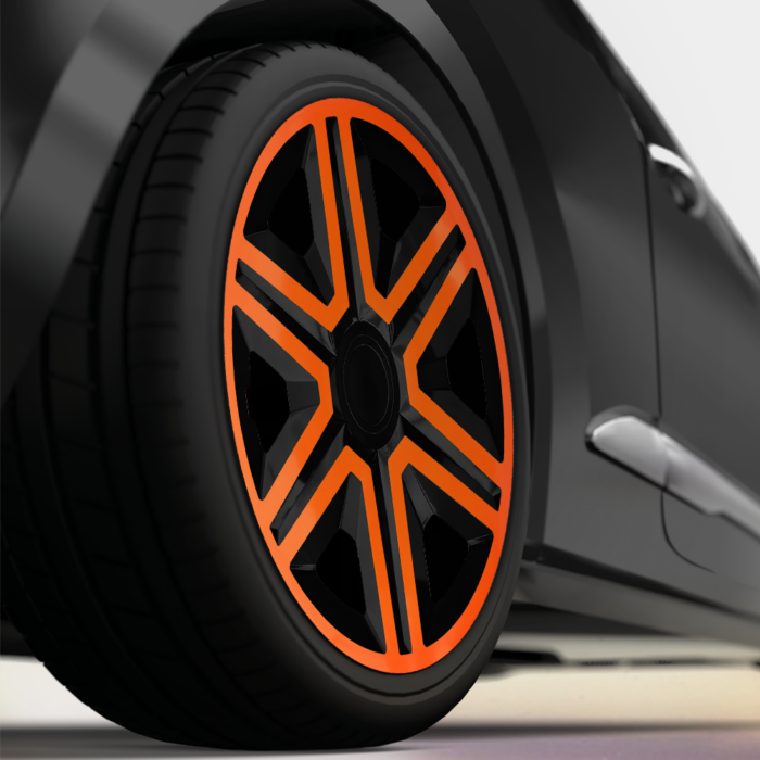 Radkappen Action orange schwarz Radzierblenden